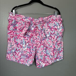 Stella Parker Womens Pink Floral Linen Blend Paperbag Shorts - Size Large - Belt